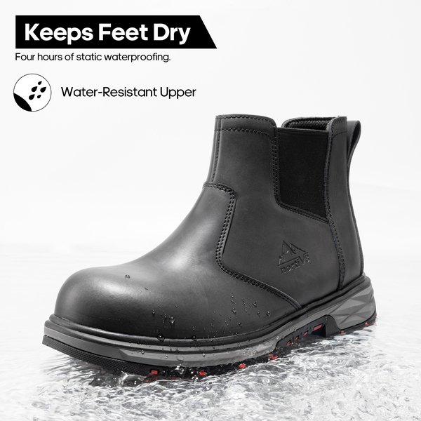 Men's Slip-On Steel Toe Chelsea Work Boots - BLACK - 3